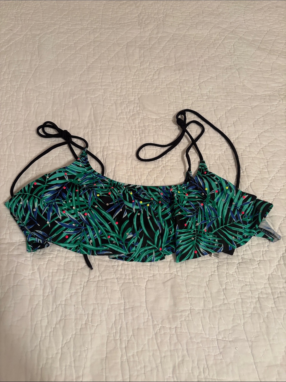 PINK‎ Victoria's Secret Black Bikini Top with Green Leaf Print